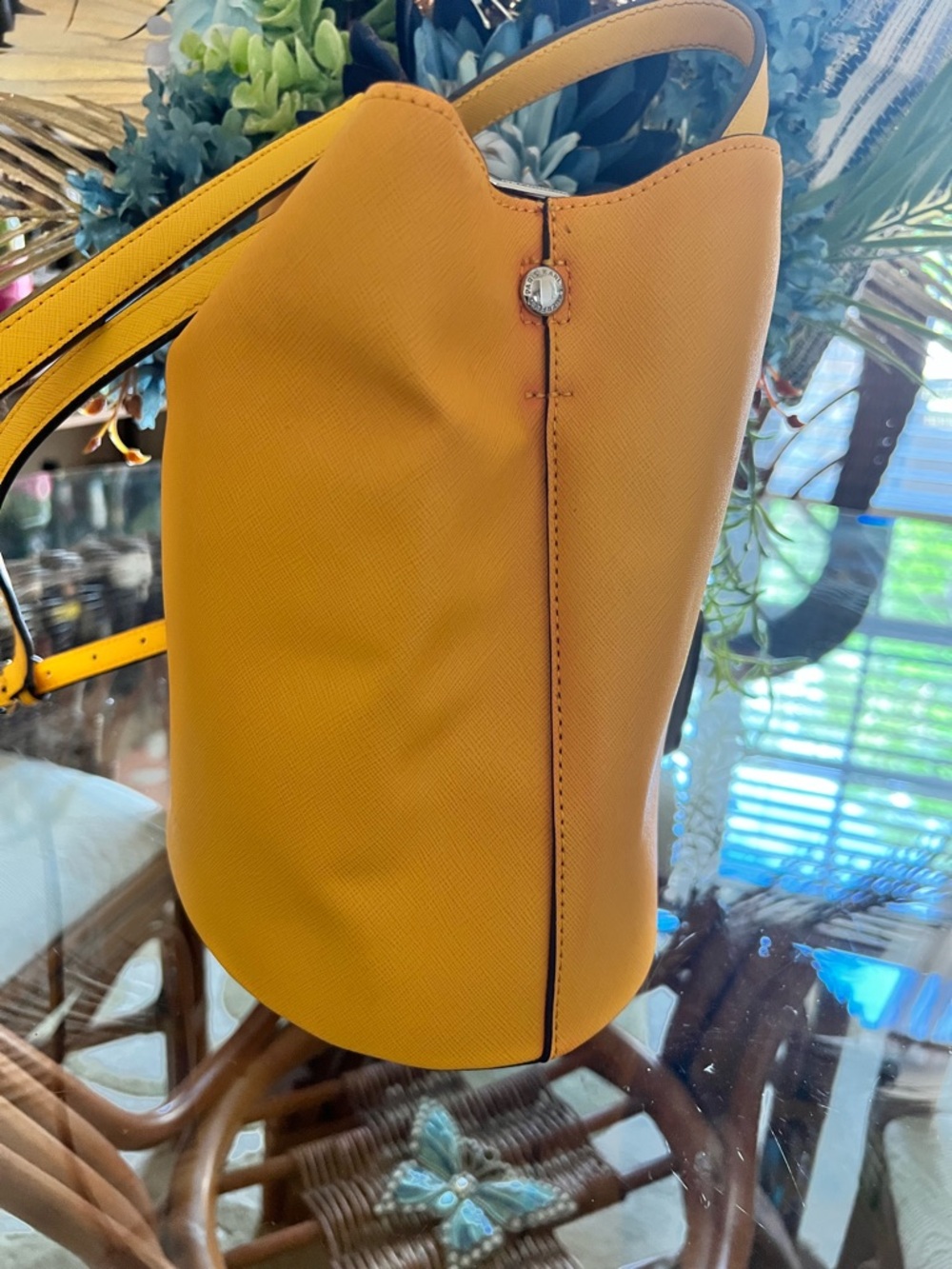 Karl Lagerfeld Yellow Saffiano Shoulder Bucket Bag - Picture 5 of 12